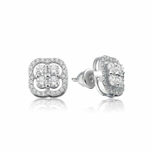 Swarovski Taşlı Pırlanta Modeli Kare Yonca Gümüş Küpe - CNG Jewels