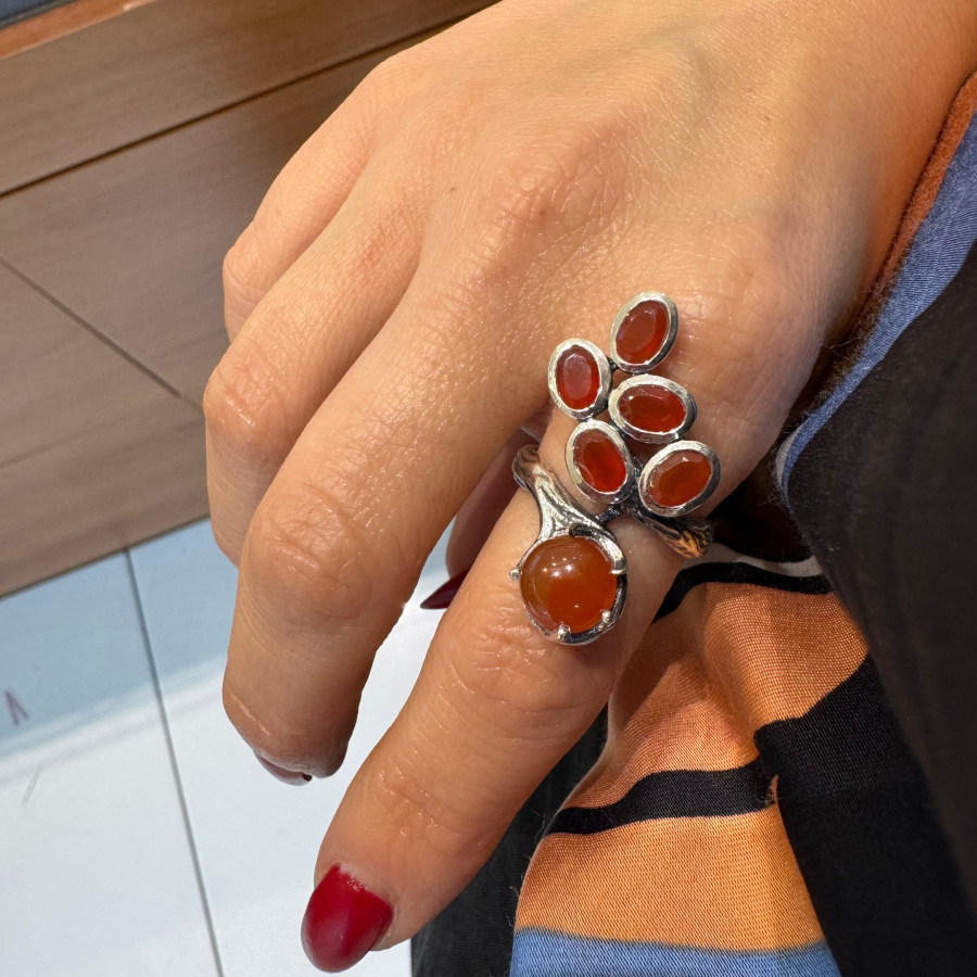 Tasarım Akik Taşlı Ağaç Dalı Kadın Gümüş Yüzük - CNG Jewels (1)