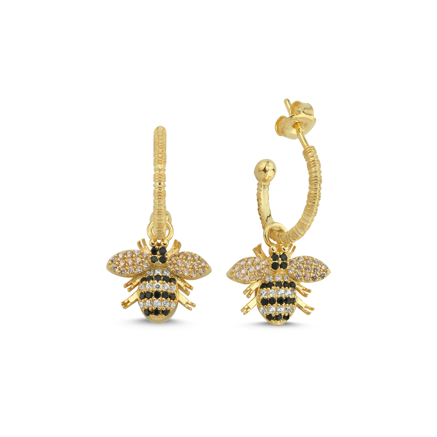 Tasarım Arı Sallantılı Gümüş Küpe - CNG Jewels