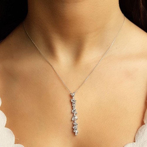 CNG Jewels - Tasarım Baget Taşlı Zikzak Gümüş Bayan Kolye