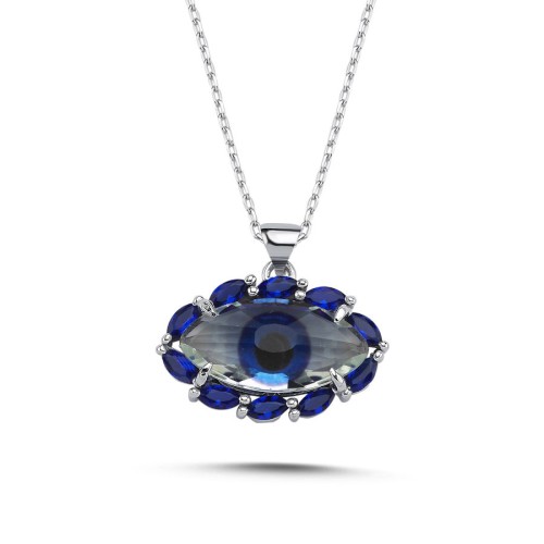 Design Blue Blue Eye Women's Silver Necklace - CNG Jewels