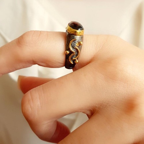 Designed Handmade Drop Garnet Silver Women's Ring - 3