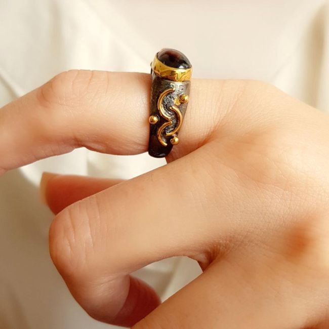 Designed Handmade Drop Garnet Silver Women's Ring - 3