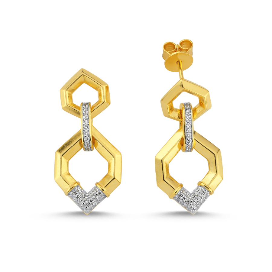 Tasarım Geometrik Sallantılı Kadın Gümüş Küpe - CNG Jewels