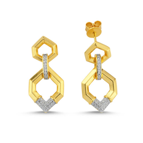 Tasarım Geometrik Sallantılı Kadın Gümüş Küpe - CNG Jewels