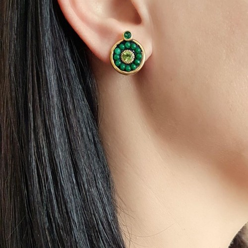 Tasarım Gerçek Aventurin Peridot Taşlı Gümüş Küpe - 1