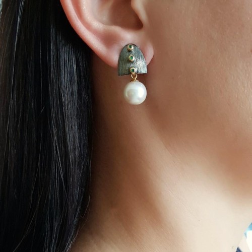 Tasarım Gerçek İncili Capello Gümüş Küpe - 1