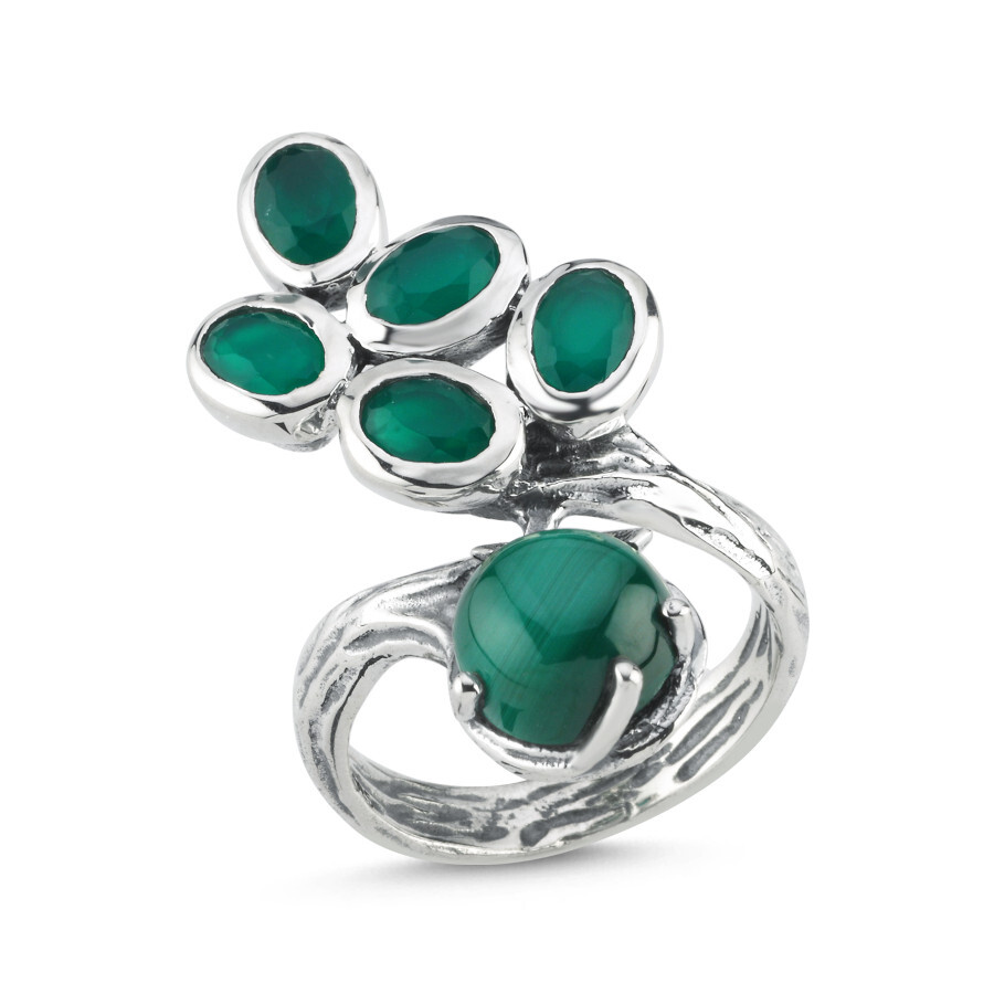 Tasarım Jade Taşlı Ağaç Dalı Kadın Gümüş Yüzük - CNG Jewels