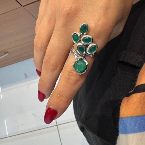 Design Jade Stone Tree Branch Women's Silver Ring - CNG Jewels (1)