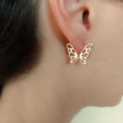 Tasarım Kelebek Rose Gümüş Halka Küpe - 1