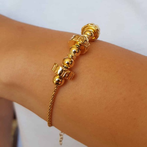 Silver Women's Bracelet with a Cylinder and Ball in the Middle - CNG Jewels