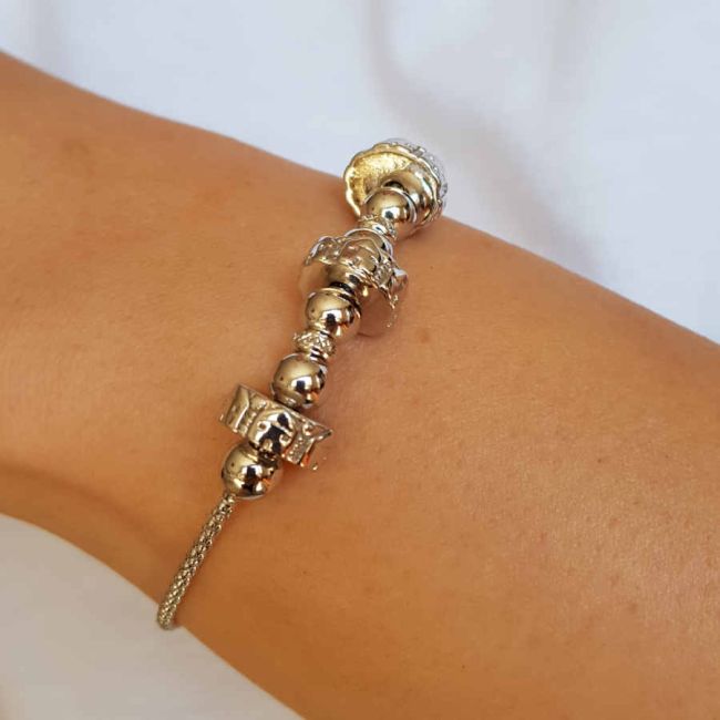 Silver Women's Bracelet with a White Ball in the Middle - 2