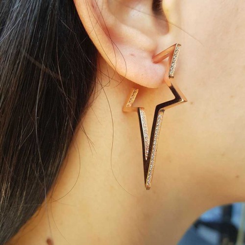 Tasarım Kutup Yıldızı Gümüş Küpe - 1