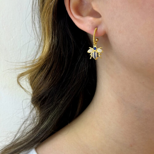 Design Blue Bee Dangle Silver Earrings - CNG Jewels (1)
