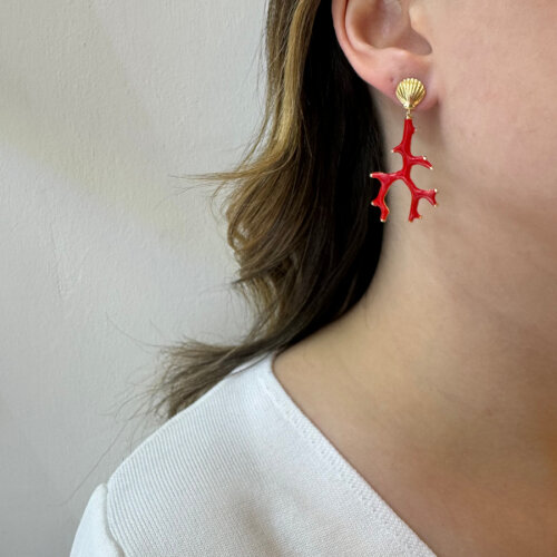 Tasarım Mercan Mineli Gümüş Kadın Küpe - 2