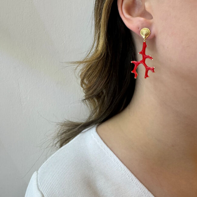 Tasarım Mercan Mineli Gümüş Kadın Küpe - 2