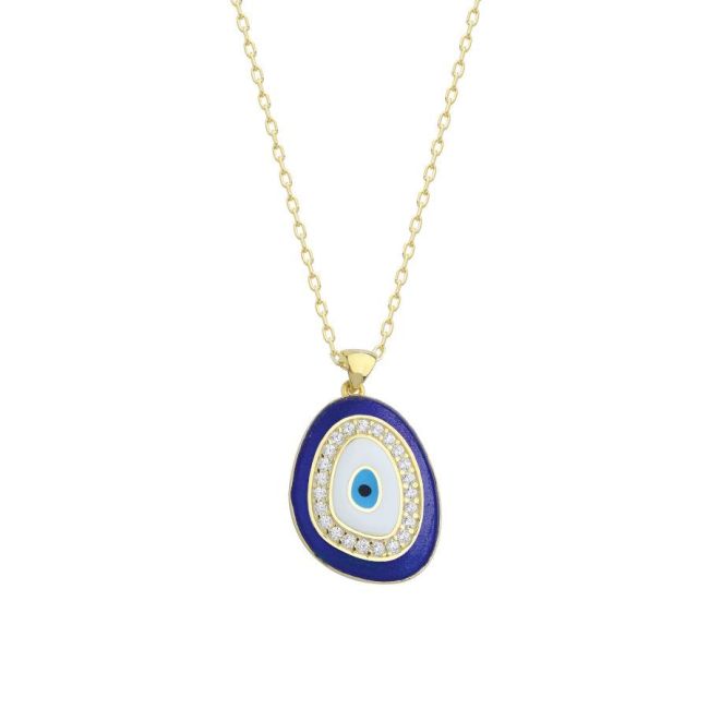 Design Navy Blue Eye Eyelash Silver Women's Necklace - 1