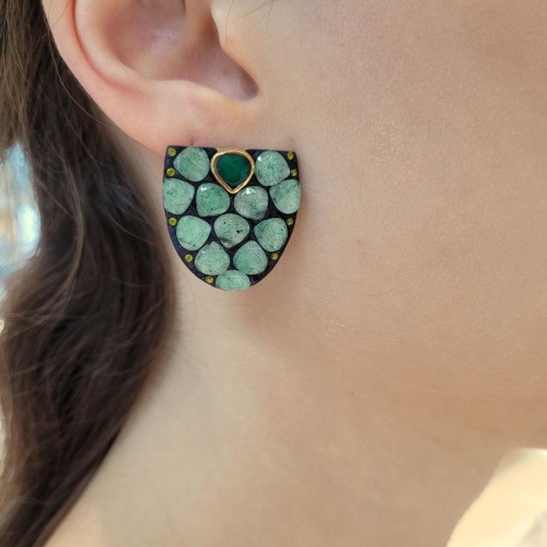 CNG Jewels - Tasarım Mozaik Aventurin ve Jade Gümüş Kadın Küpe