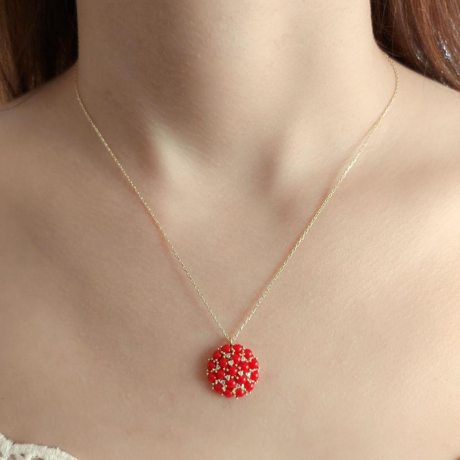 Tasarım Multi Mercan Gümüş Kadın Kolye - CNG Jewels