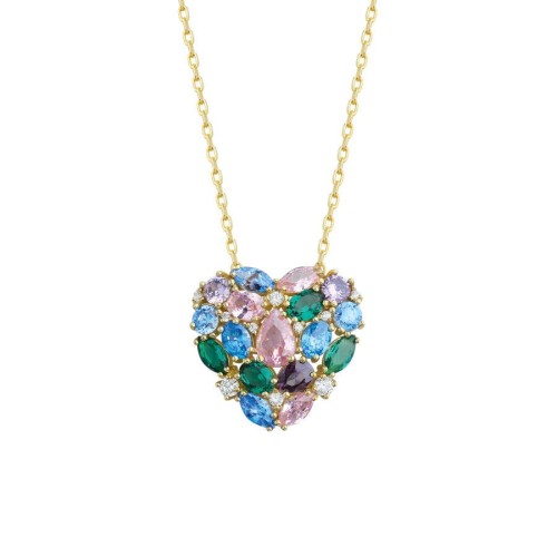 CNG Jewels - Tasarım Renkli Kalp Gümüş Kadın Kolye