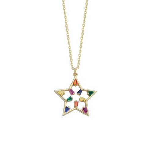 Design Colorful Trapezoid Stone Star Silver Women's Necklace - CNG Jewels