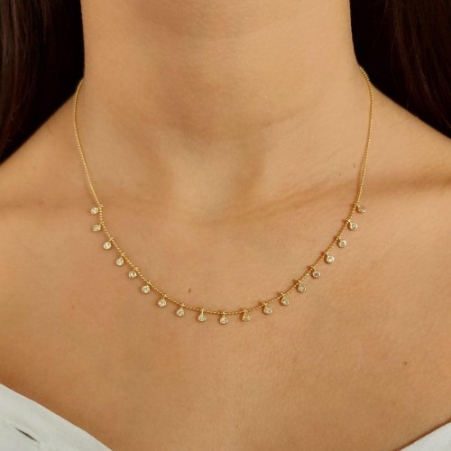 CNG Jewels - Taşlı Sallantılı Gold Gümüş Bayan Kolye