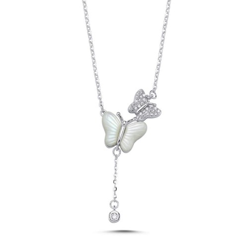 CNG Jewels - Tasarım Sedef Taşlı Kelebek Kadın Gümüş Kolye