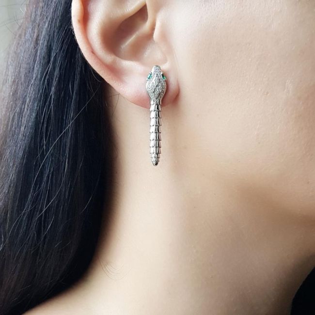 Snakeskin Textured Design Women's Silver Earrings - 1