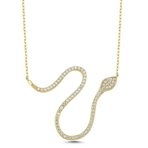 CNG Jewels - Tasarım Taşlı Snake Yılan Gümüş Kadın Kolye