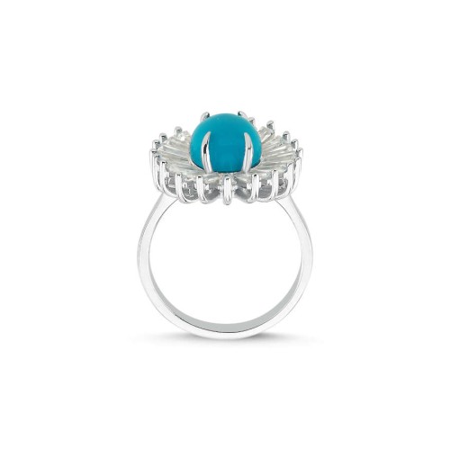 Designed Turquoise Stone Daisy Women's Silver Ring - CNG Jewels (1)