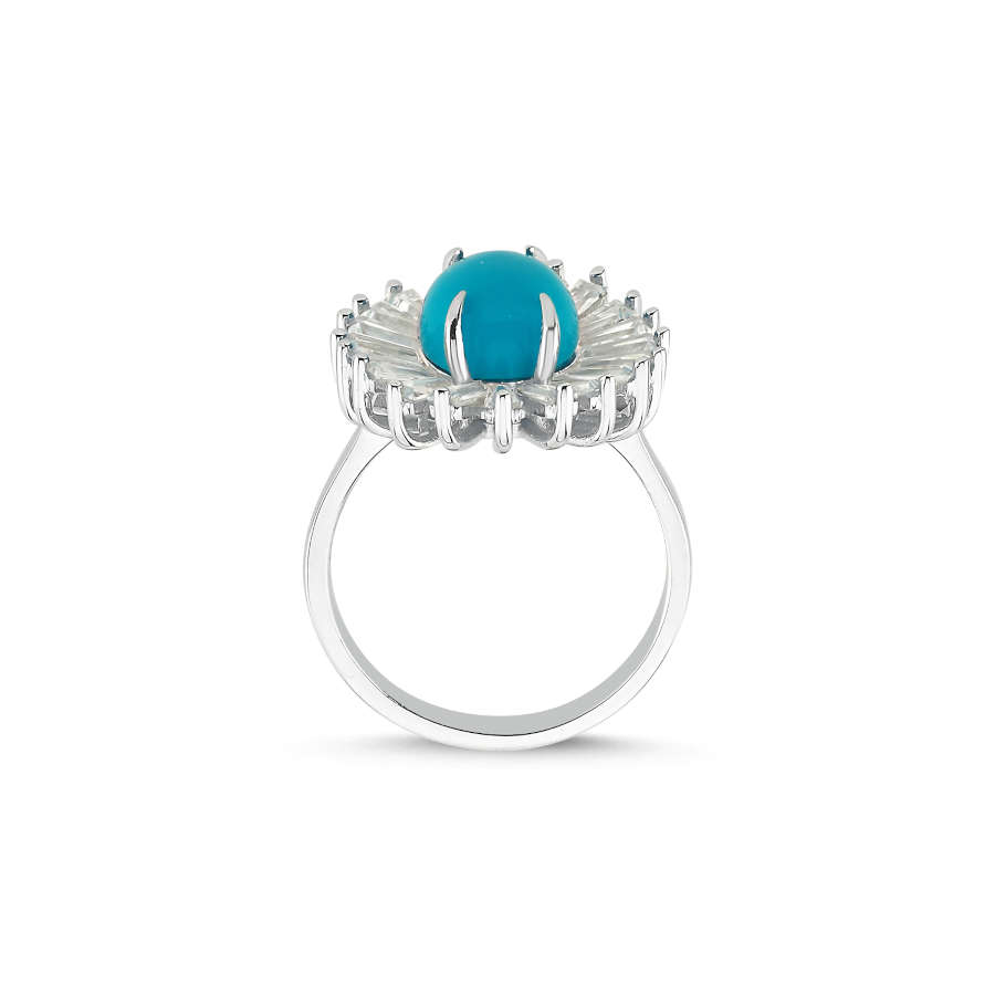 Tasarım Turkuaz Taşlı Papatya Kadın Gümüş Yüzük - CNG Jewels (1)