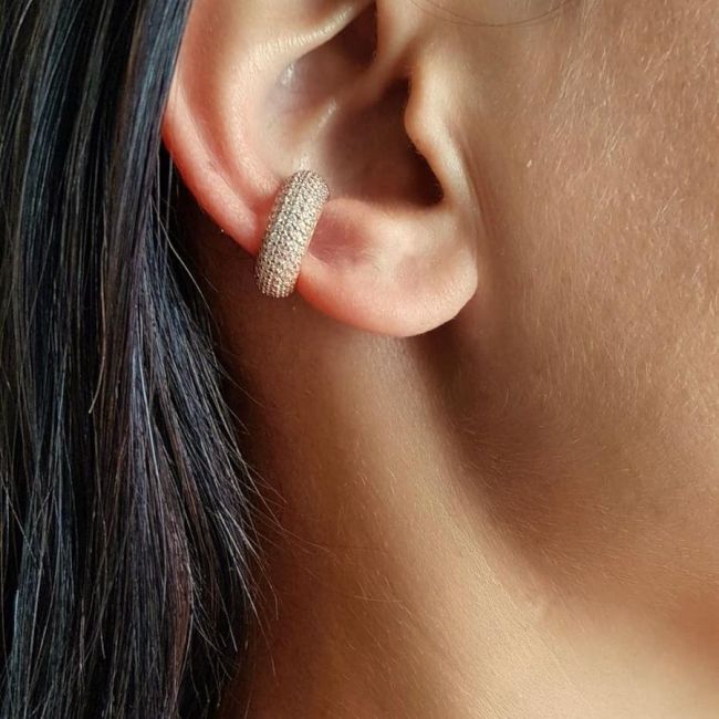 Stone Bombe Hoop Rosegold Cartilage Silver Women's Earrings - 1