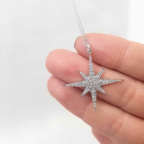 Large North Star Silver Women's Necklace with Stones - CNG Jewels
