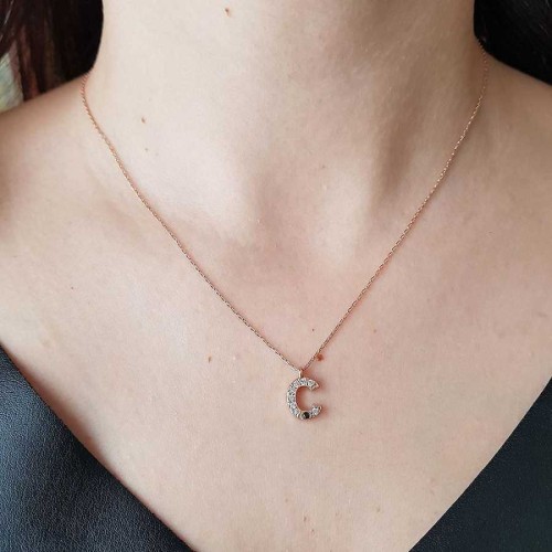 Letter C Silver Women's Necklace with Stones - CNG Jewels