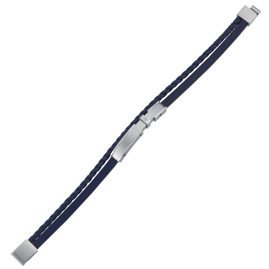 Taşlı Çelik Plaka İkili Mavi Derili Erkek Bilekliği - CNG Jewels (1)