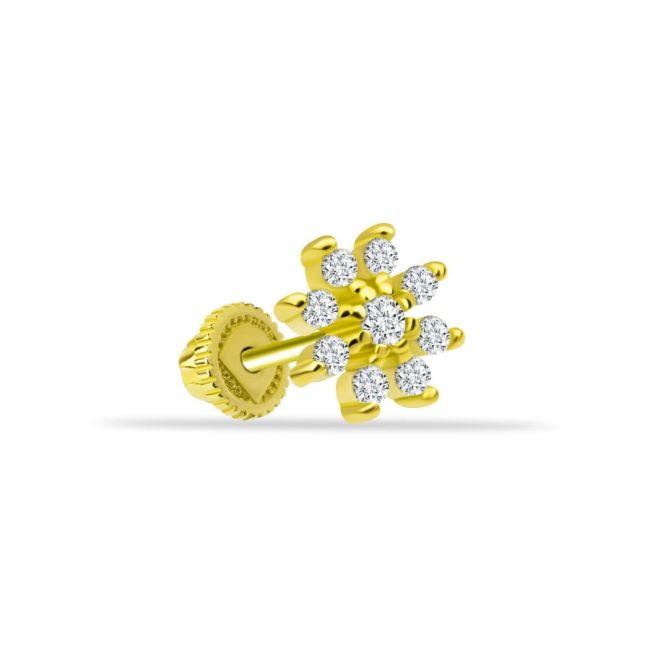 Taşlı Çiçek Altın Helix Piercing - 1