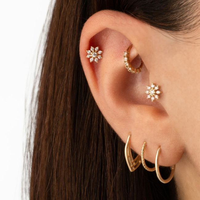 Taşlı Çiçek Altın Helix Piercing - 2