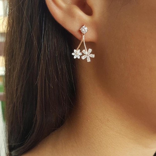 Stone Flower White Pearl Daisy Silver Women's Earrings - CNG Jewels