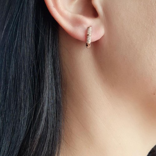 Taşlı Çivili Halka Rose Gümüş Kadın Küpe - 1