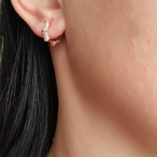 Taşlı Çivili Halka Rose Gümüş Kadın Küpe - 2