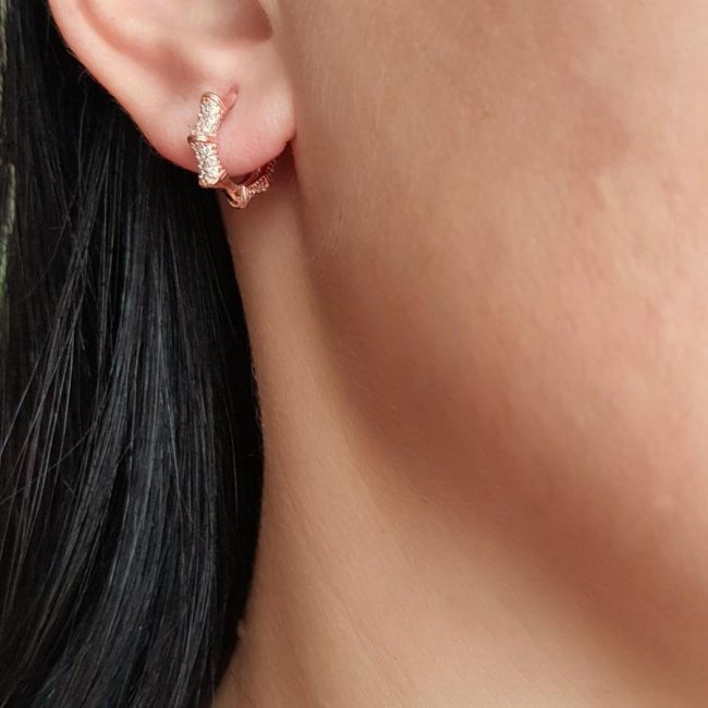 Taşlı Çivili Halka Rose Gümüş Kadın Küpe - 2