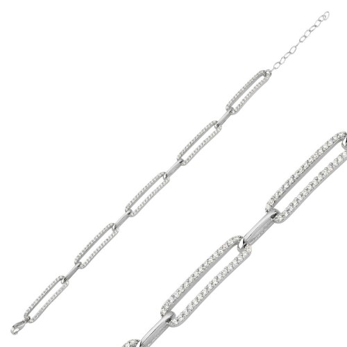 CNG Jewels - Taşlı Dikdörtgen Parçalı Gümüş Kadın Bileklik