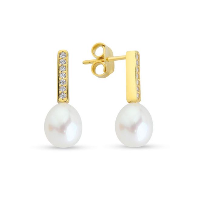 Taşlı Doğal Damla İncili Gümüş Kadın Küpe - 1