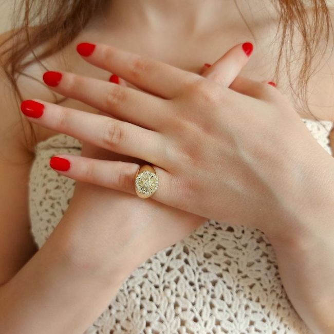 Taşlı Gold Gümüş Şövalye Kadın Serçe Parmak Yüzüğü - 3