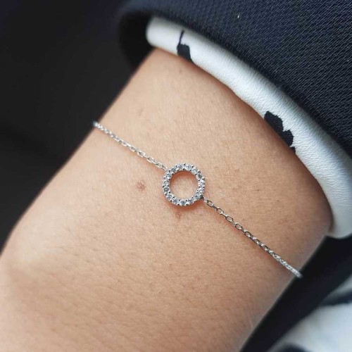 Minimal Taşlı Halka Gümüş Kadın Bileklik - CNG Jewels