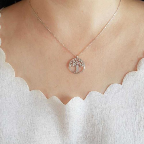 CNG Jewels - Taşlı Hayat Ağacı Gümüş Bayan Kolye