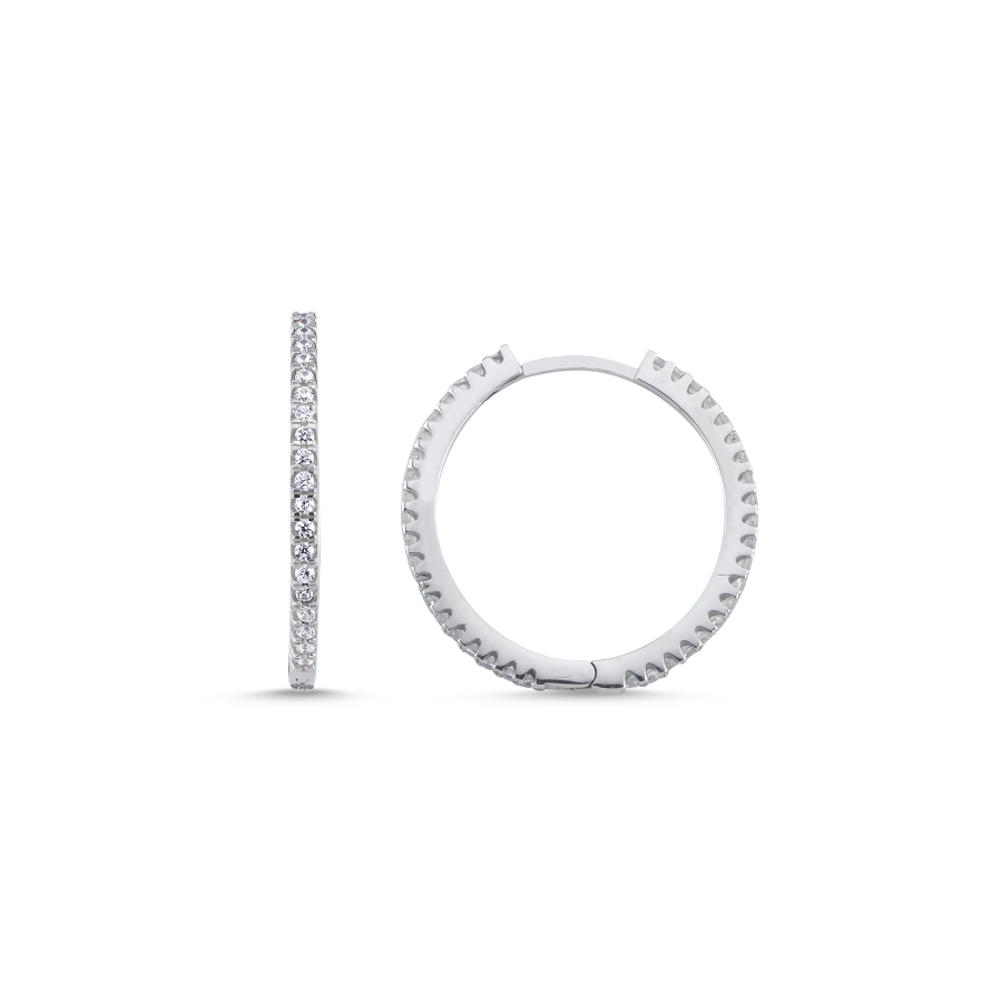Taşlı İnce Gümüş Halka Küpe 20mm Çap - CNG Jewels
