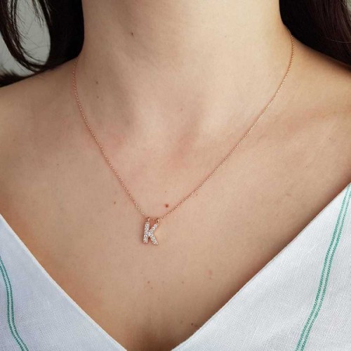 Letter K Silver Women's Necklace with Stones - CNG Jewels