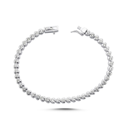 Taşlı Kalp Gümüş Su Yolu Bileklik - 3