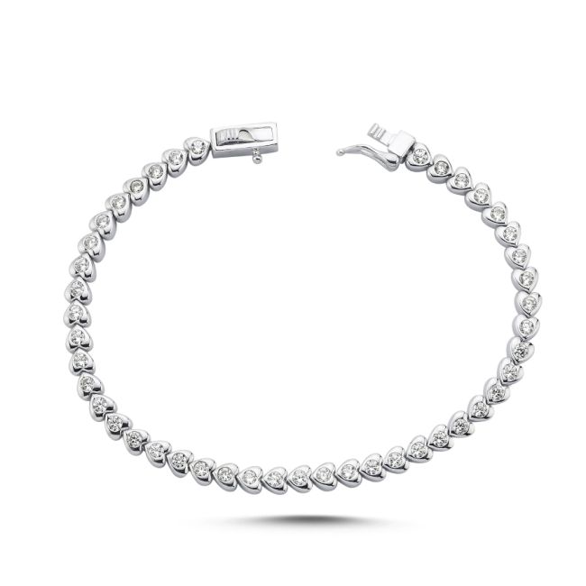 Taşlı Kalp Gümüş Su Yolu Bileklik - 3